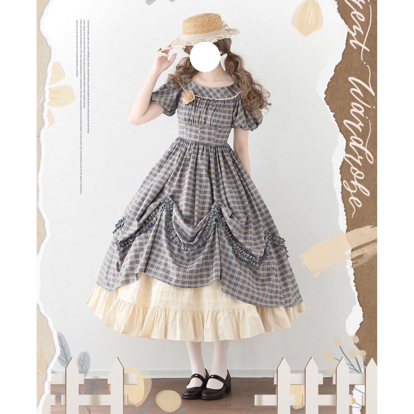 英国のお嬢様の格子柄レトロワンピース - Gray Navy