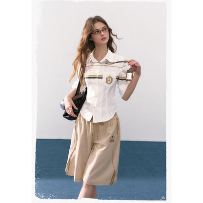 魔法学校の刺繍ストライプブラウス