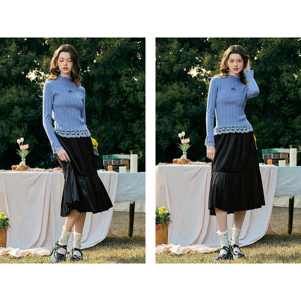 アイリスの花の刺繍ニットトップス