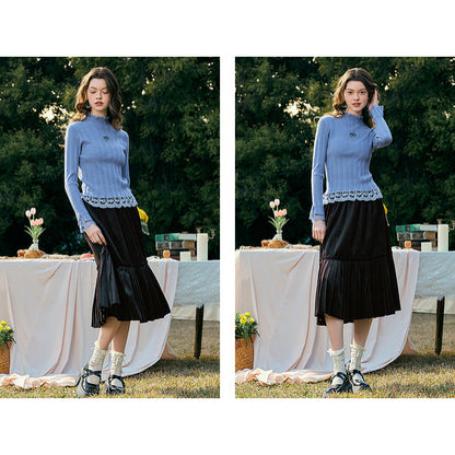 アイリスの花の刺繍ニットトップス