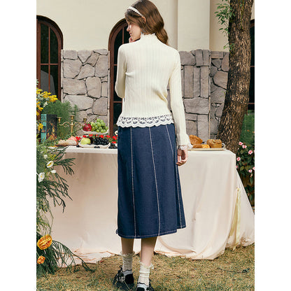 アイリスの花の刺繍ニットトップス