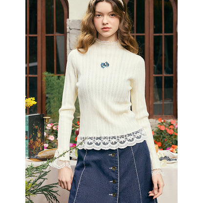 アイリスの花の刺繍ニットトップス