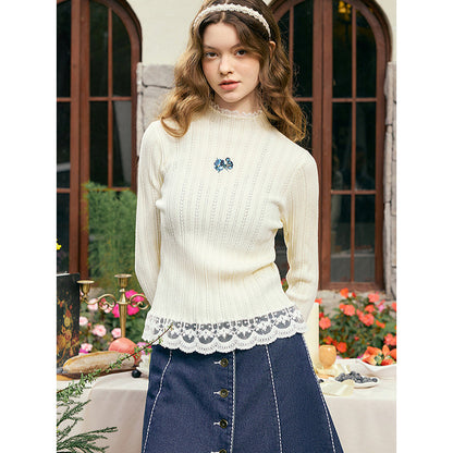 アイリスの花の刺繍ニットトップス