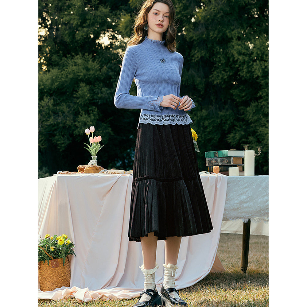 アイリスの花の刺繍ニットトップス