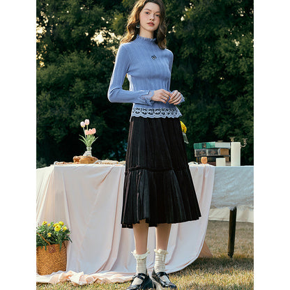 アイリスの花の刺繍ニットトップス