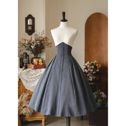 英国のお嬢様のショートジャケットとコルセットスカート - Gray Navy