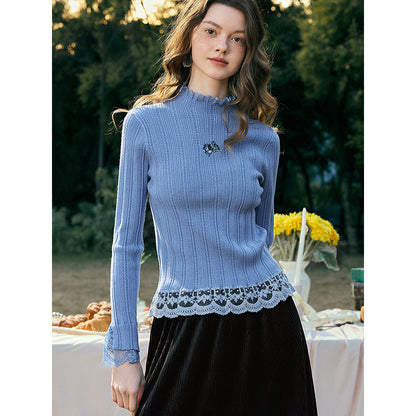 アイリスの花の刺繍ニットトップス