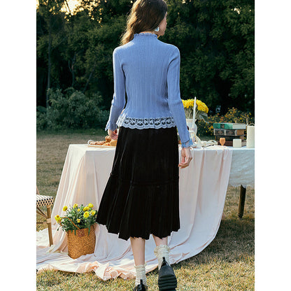 アイリスの花の刺繍ニットトップス