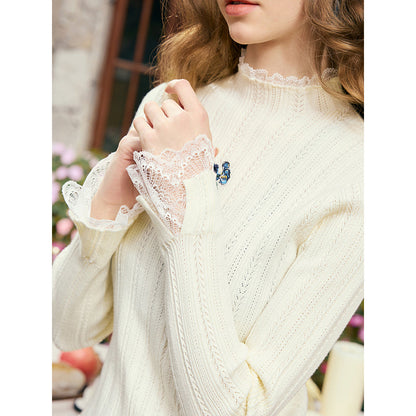 アイリスの花の刺繍ニットトップス