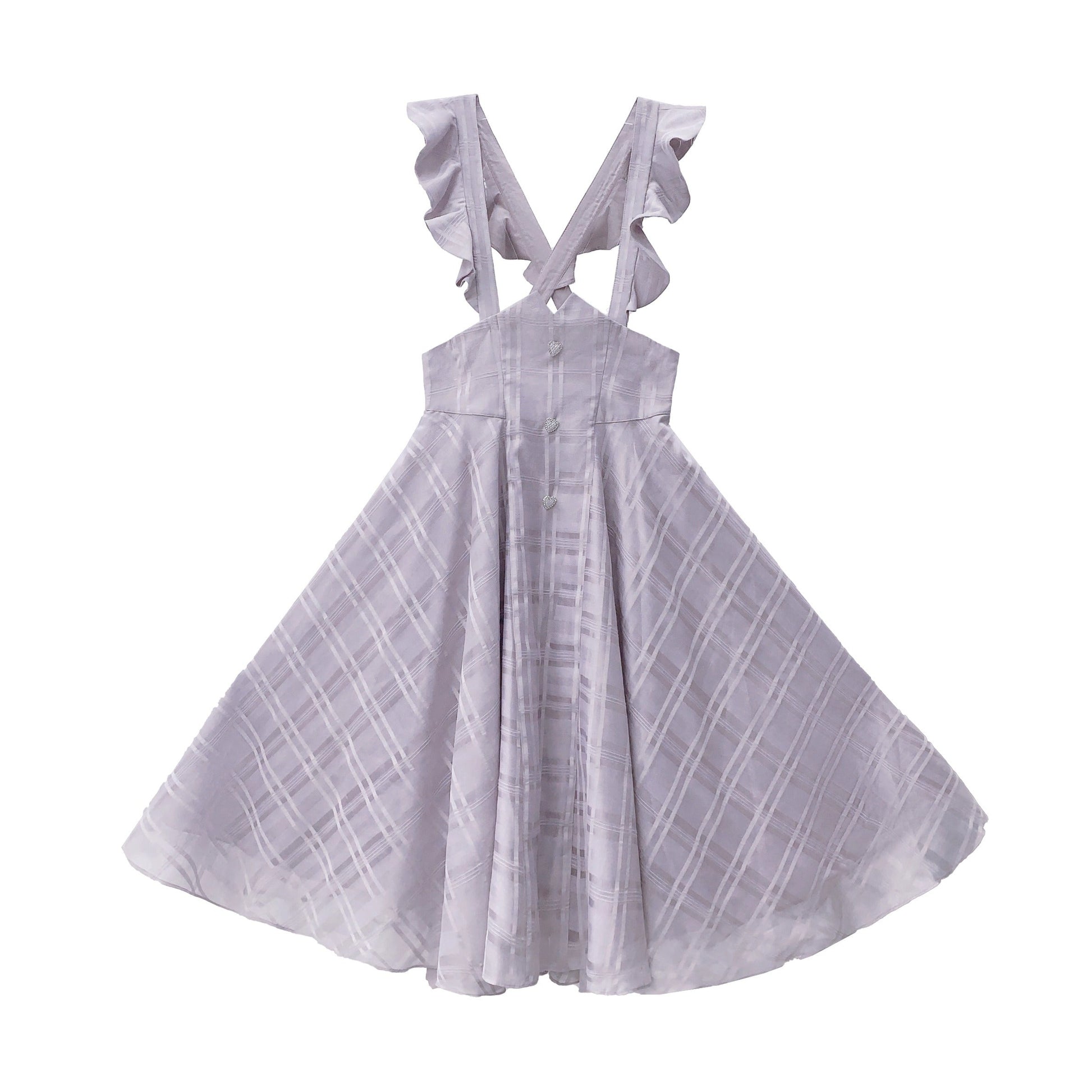 薄紫の令嬢のフリルジャンパースカートとブラウス