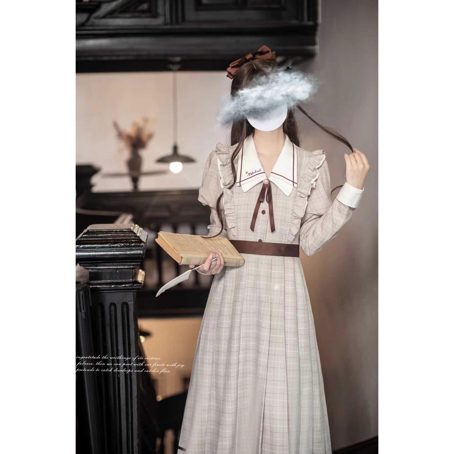 英国のお嬢様の格子柄クラシカルワンピース