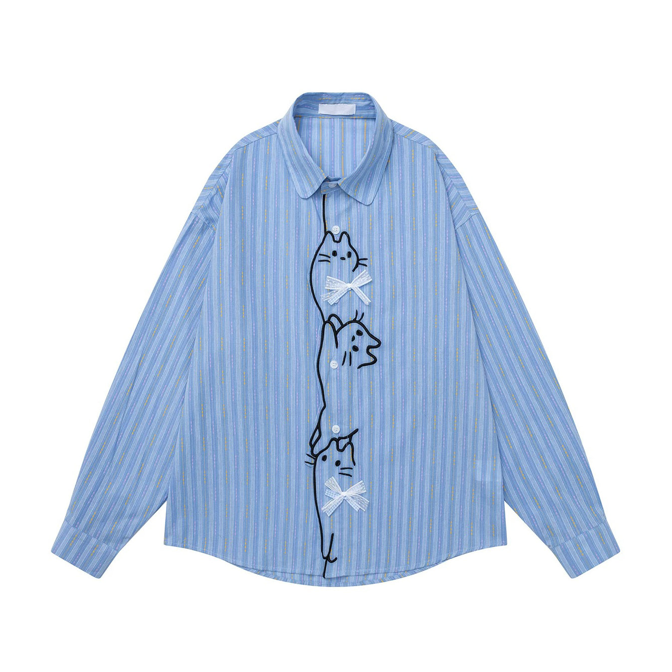 子猫の刺繍リボンブラウス - Salvia Blue
