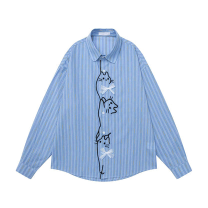 子猫の刺繍リボンブラウス - Salvia Blue