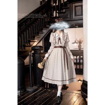 英国のお嬢様の格子柄クラシカルワンピース