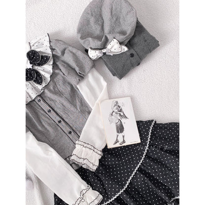 霧色のお嬢様トップスとティアードスカートとカーディガン