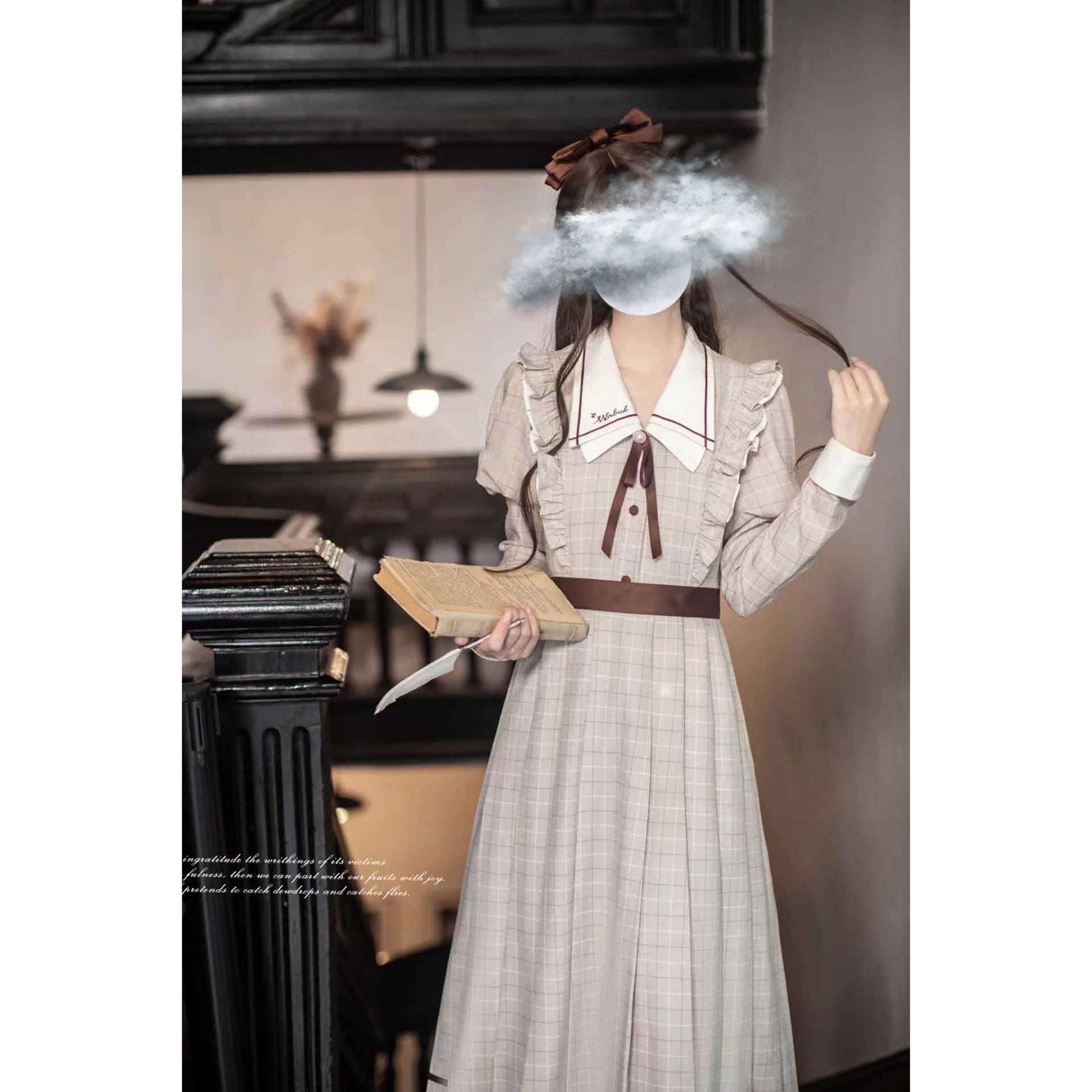 英国のお嬢様の格子柄クラシカルワンピース