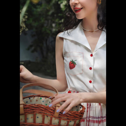 深紅の格子柄ヘップバーンスカート