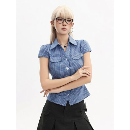 青藍の格子柄シャツ