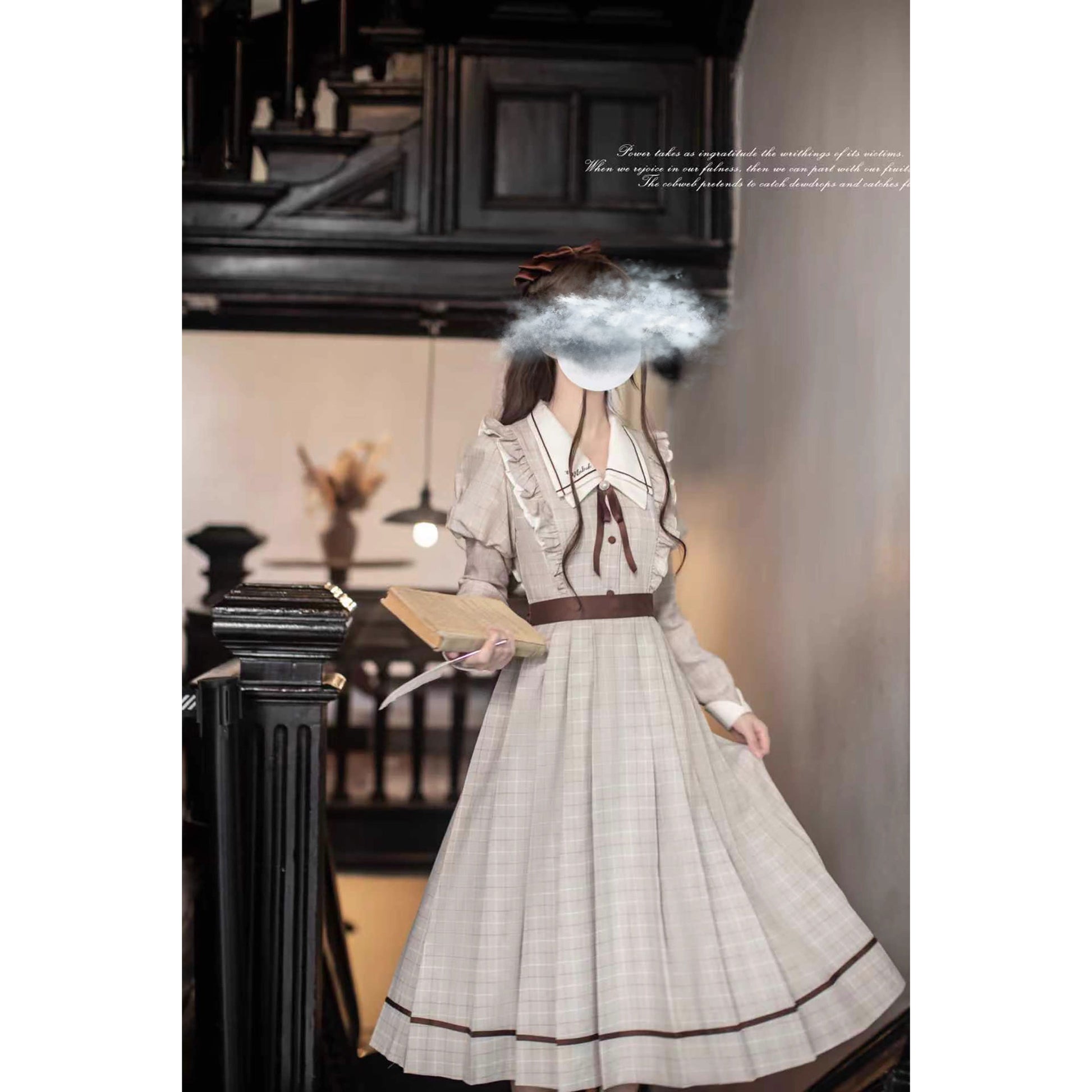 英国のお嬢様の格子柄クラシカルワンピース