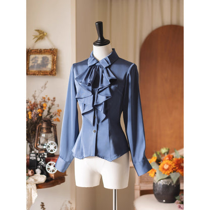 英国のお嬢様のクラシカルブラウス - Madonna Blue