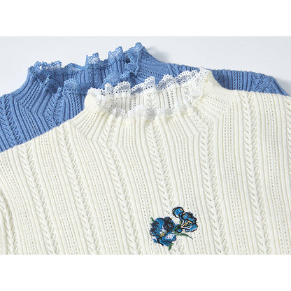 アイリスの花の刺繍ニットトップス