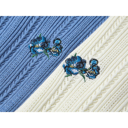 アイリスの花の刺繍ニットトップス