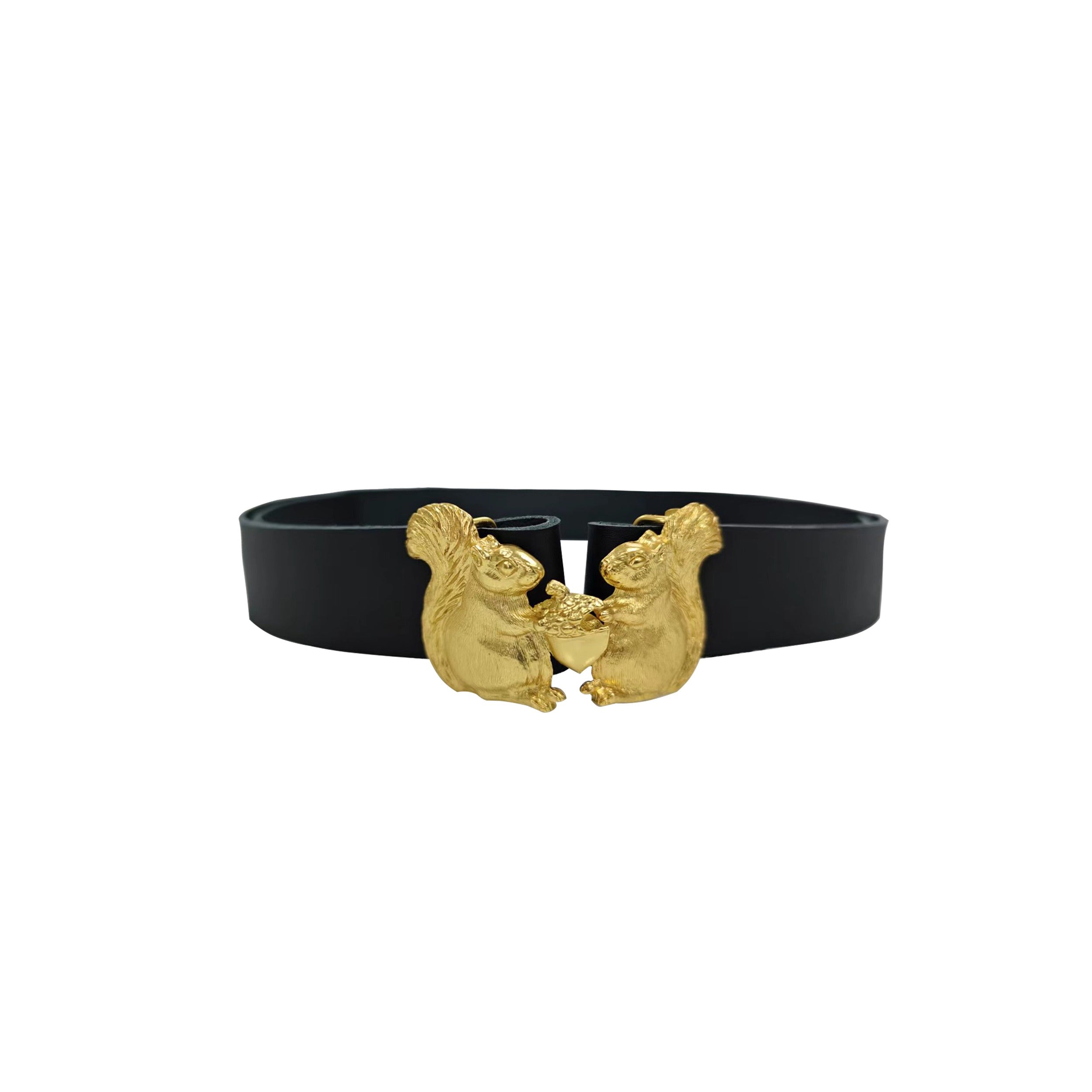 Golden squirrel clasp leather belt – remulia