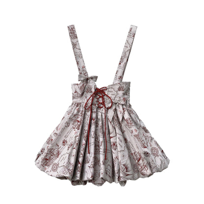 帆船と羅針盤の線画ストラップバルーンスカートとブラウス - Wine Red