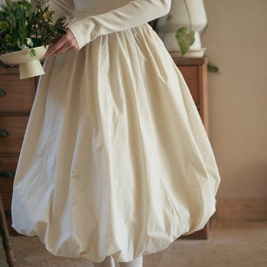 Elastic waist quilted fluffy flower bud skirt