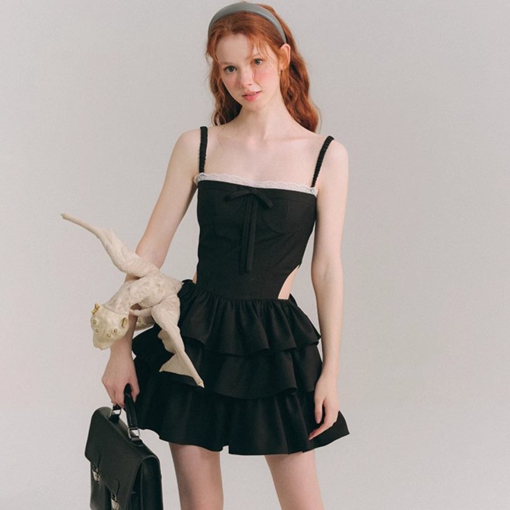 Fluffy skirt cake skirt hollow suspender dress