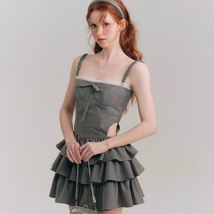 Fluffy skirt cake skirt hollow suspender dress