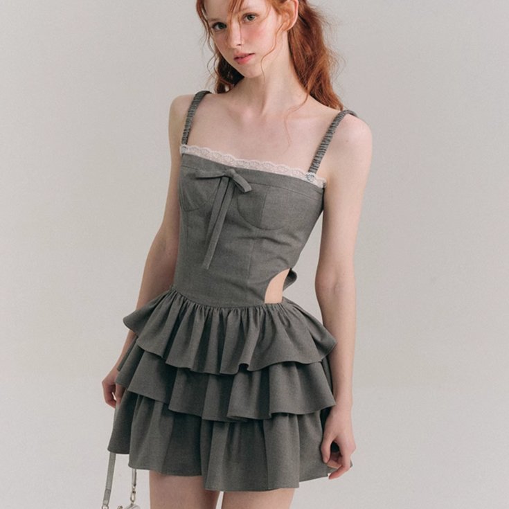 Fluffy skirt cake skirt hollow suspender dress