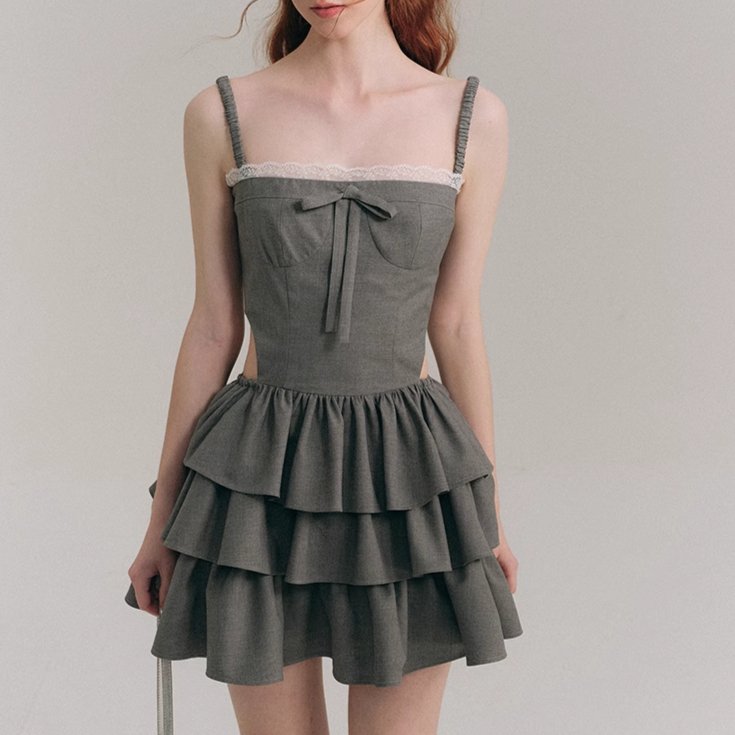 Fluffy skirt cake skirt hollow suspender dress