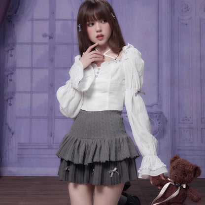 Gray knit high waist cake skirt