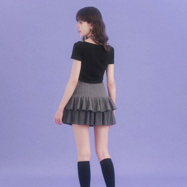 Gray knit high waist cake skirt