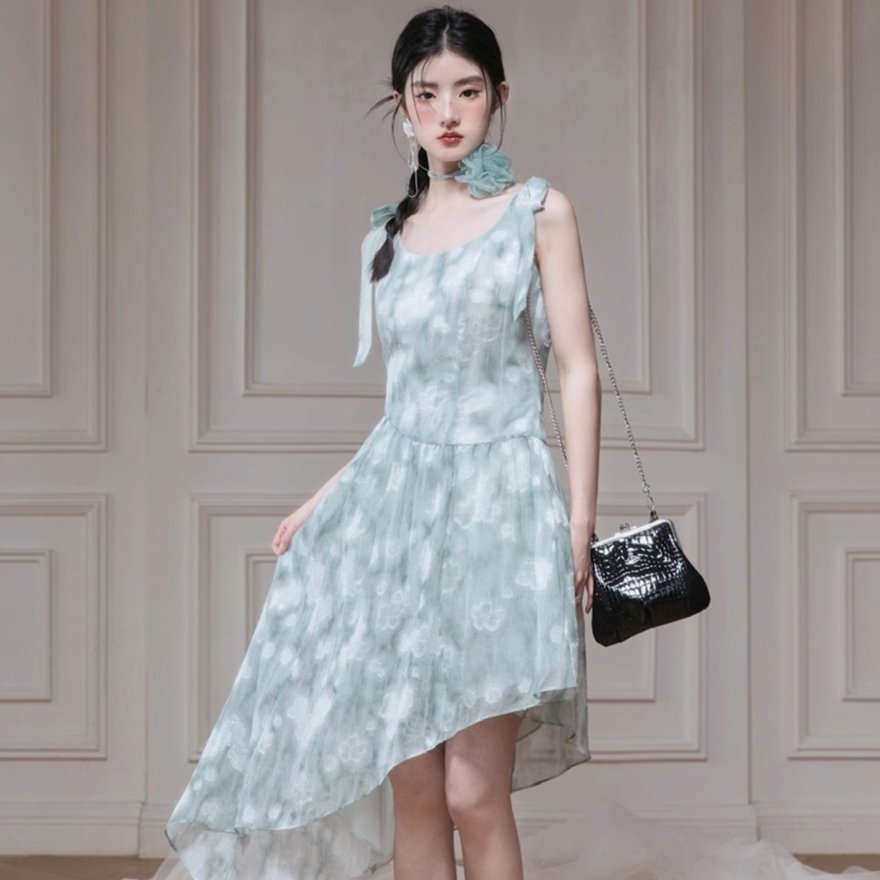 Muguang green bow tie dress