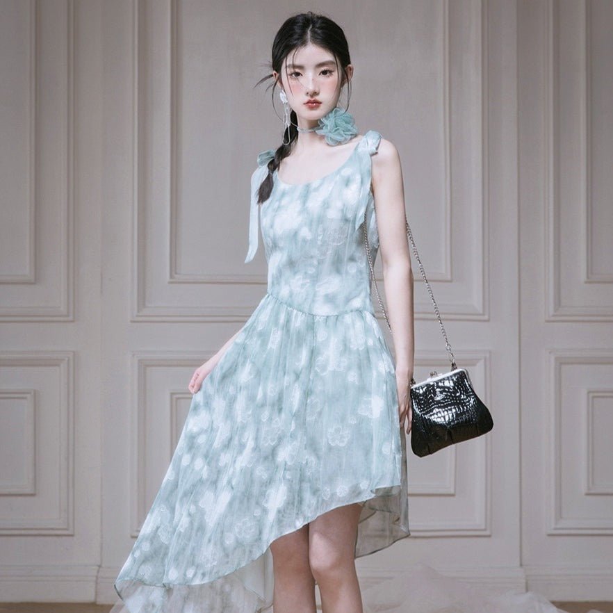 Muguang green bow tie dress