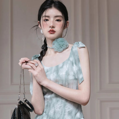 Muguang green bow tie dress