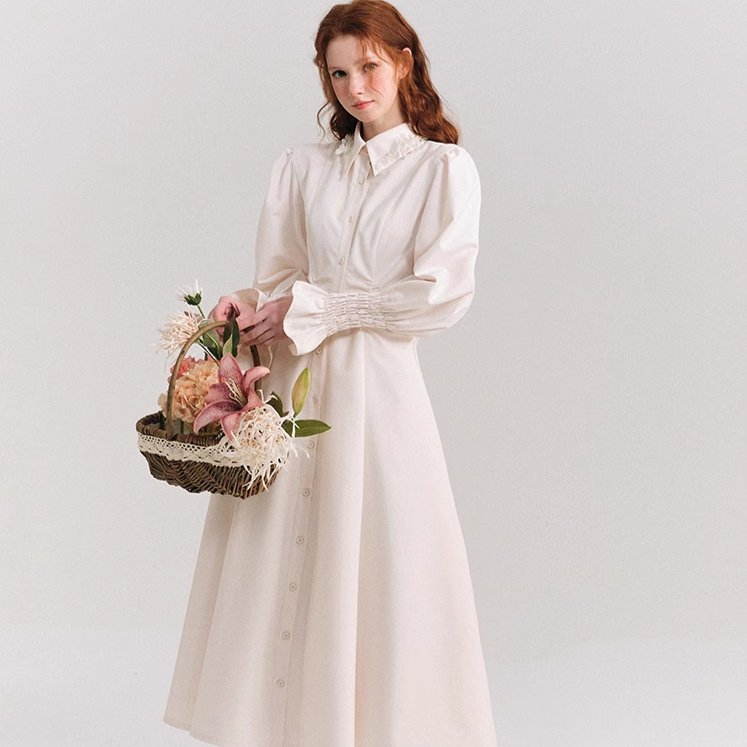 Petal Tear Flowers  Waist Skirt French Shirt Dress