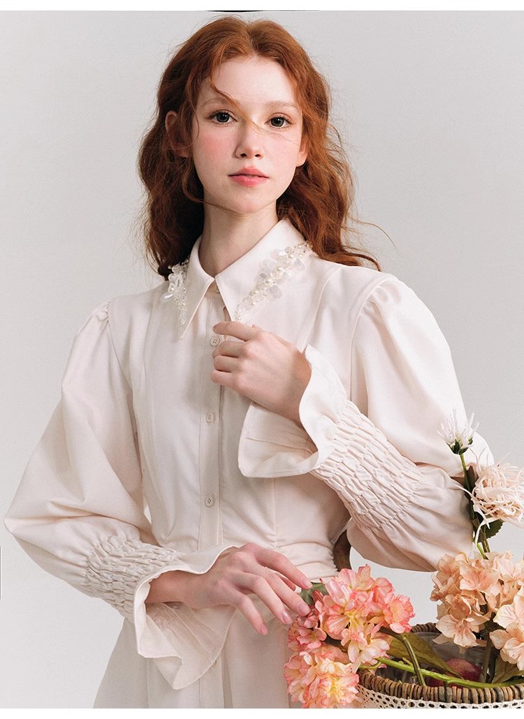 Petal Tear Flowers  Waist Skirt French Shirt Dress
