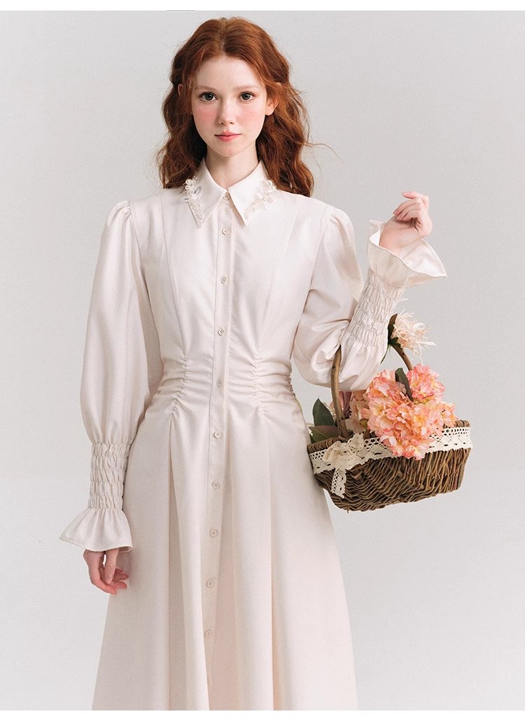 Petal Tear Flowers  Waist Skirt French Shirt Dress