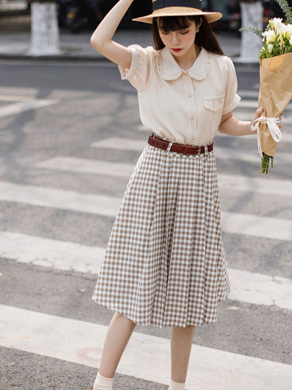 【日本国内発送、1週間以内にお届け】western girl literary plaid skirt