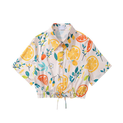 檸檬と果実と花柄ショートシャツ
