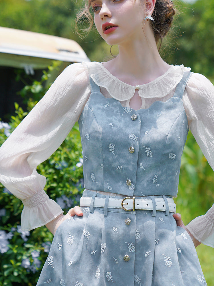 Light blue rose bustier ＆ flare skirt ＆ chiffon blouse – remulia