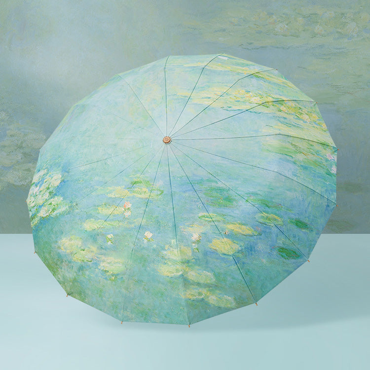 Water Lilies折りたたみ傘 - Light Green