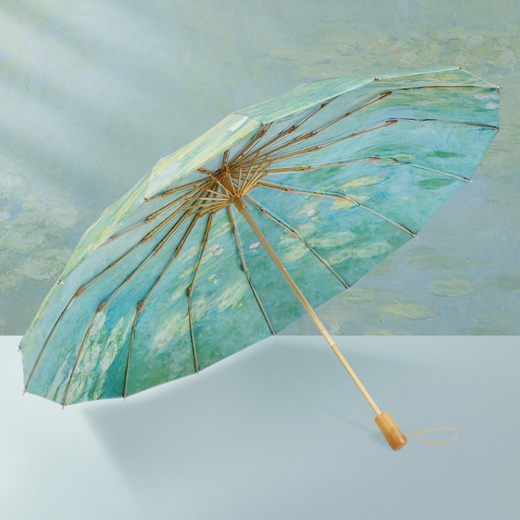 Water Lilies折りたたみ傘 - Light Green