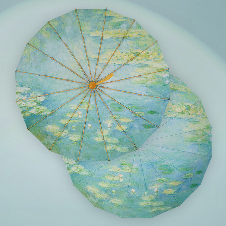 Water Lilies折りたたみ傘 - Light Green