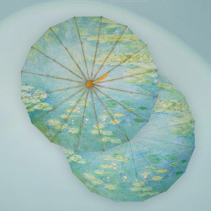 Water Lilies折りたたみ傘 - Light Green