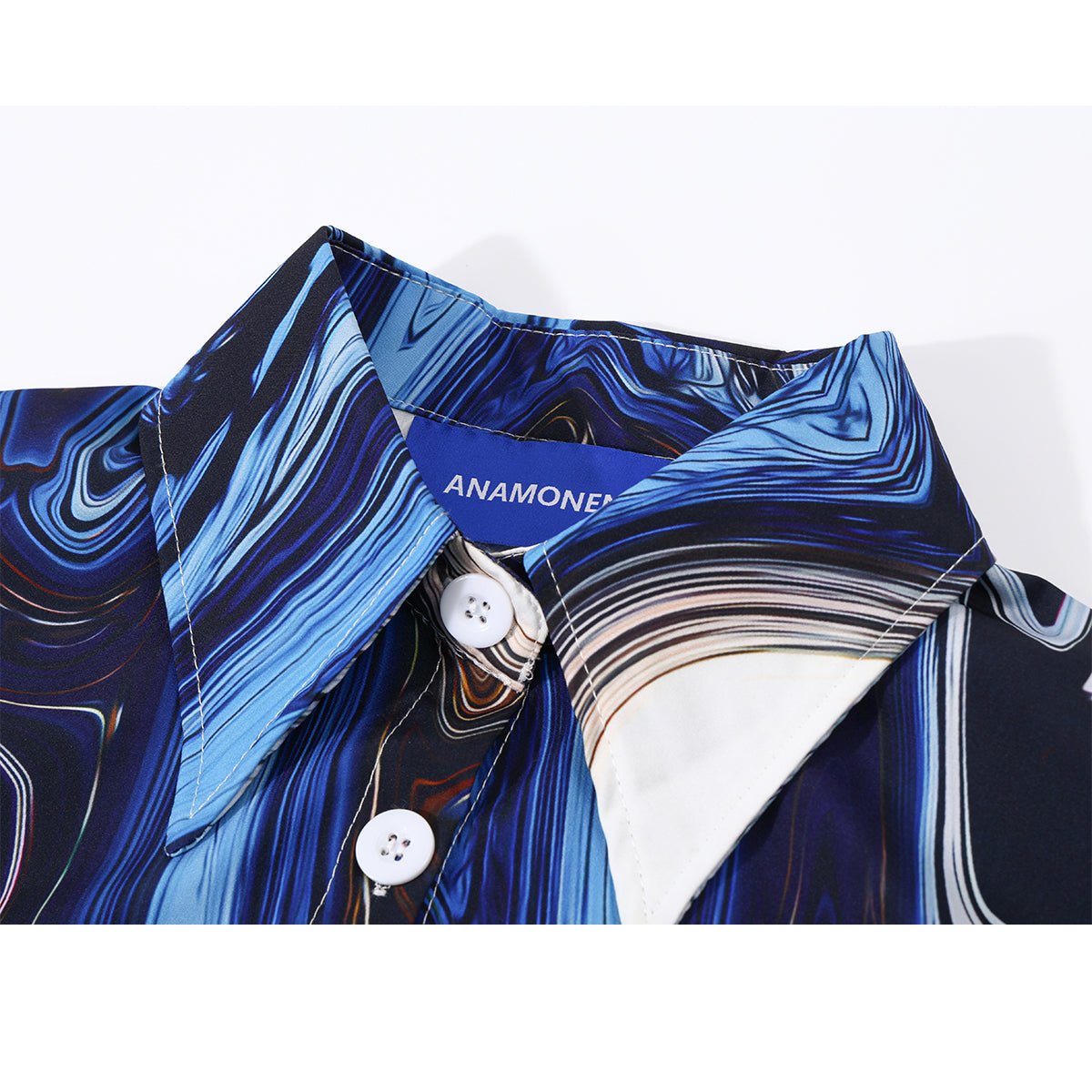 紺藍の抽象画ショートシャツ