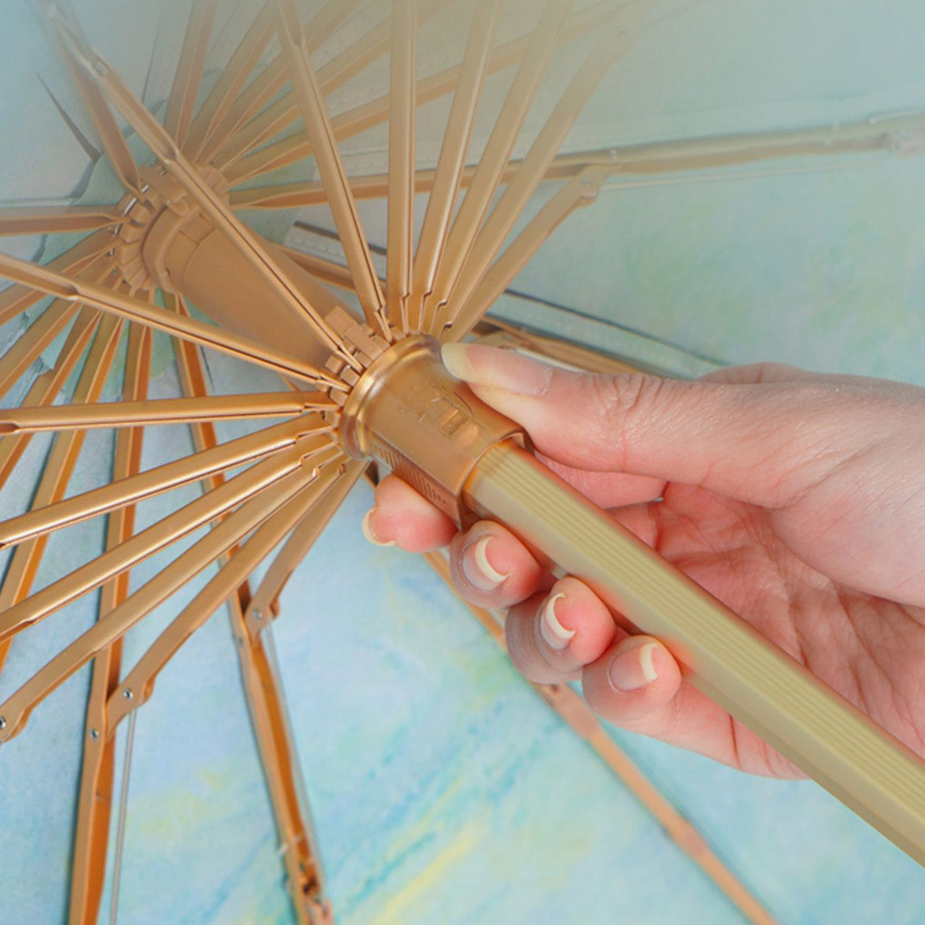 Water Lilies折りたたみ傘 - Light Green